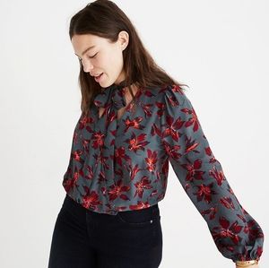 MADEWELL Silk faux wrap gray floral top small